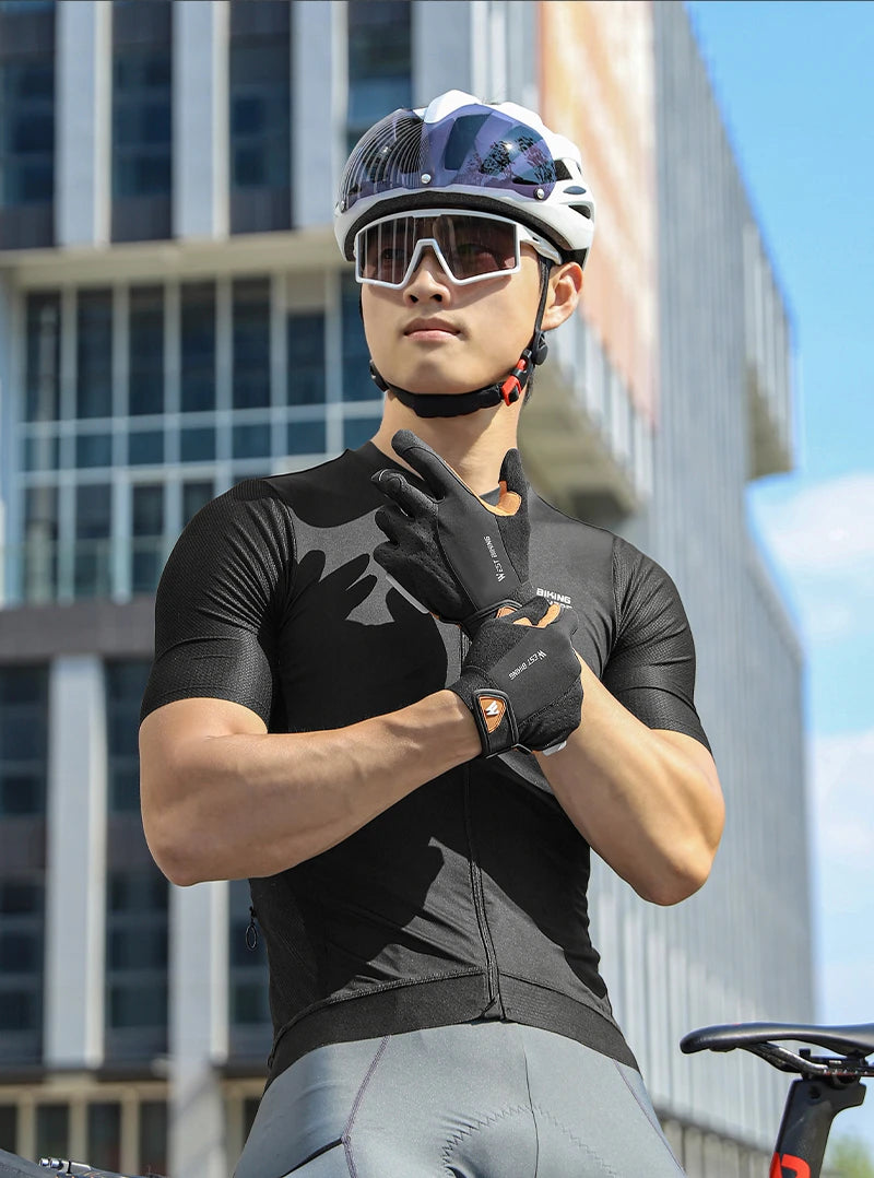 WEST BIKING Autumn Winter Men's Full Finger Cycling Gloves Touch Screen Anti-Slip Sports Gloves Thin Breathable  Bicycle Gloves