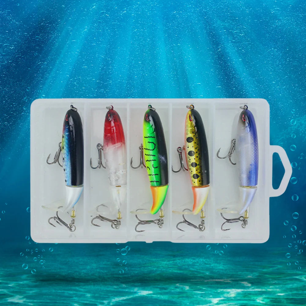 5pcs Whopper Popper Artificial Bait with Rotating Tail Crankbait Fishing Lures for Bass Pike Chub Fishing Accessories
