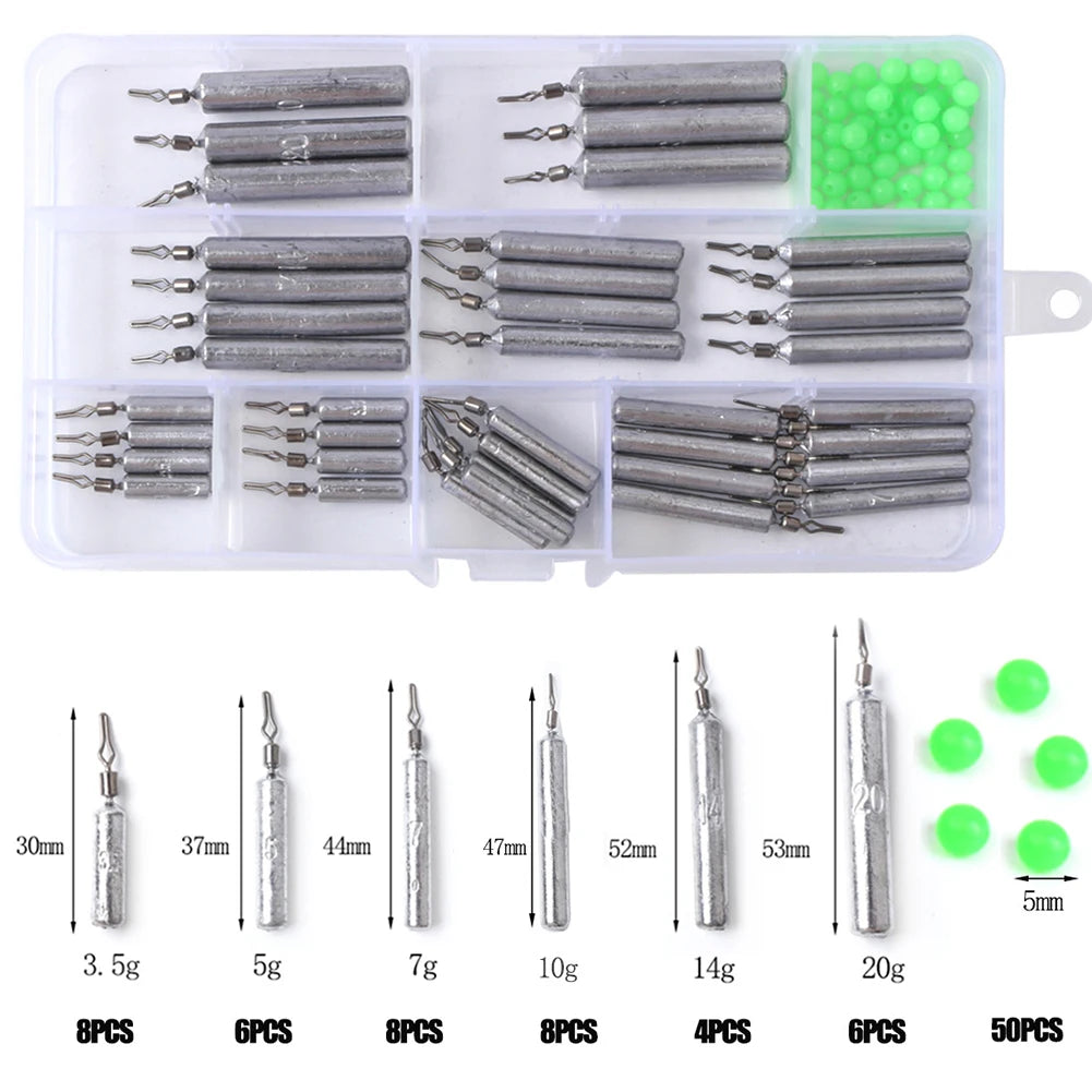90pcs/Lot Fishing Weights Replacement Slim Drop Shot Weights Multiple Sizes Drop Shot Fishing Tools with Storage Box