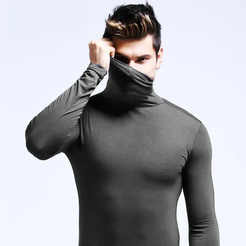 Thermal Underwear Tops Men Winter Clothes Thermal Shirt Autumn Men's Winter Tights High Neck Thin Slim Fit Long Sleeve T-shirt