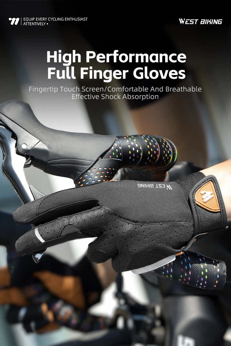 WEST BIKING Autumn Winter Men's Full Finger Cycling Gloves Touch Screen Anti-Slip Sports Gloves Thin Breathable  Bicycle Gloves