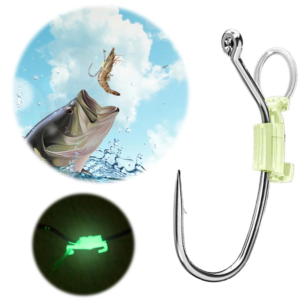 10pcs Luminous Live Shrimp Fixing Hook Metal Barbed Fishhook Catfish Bass Fishing Hook