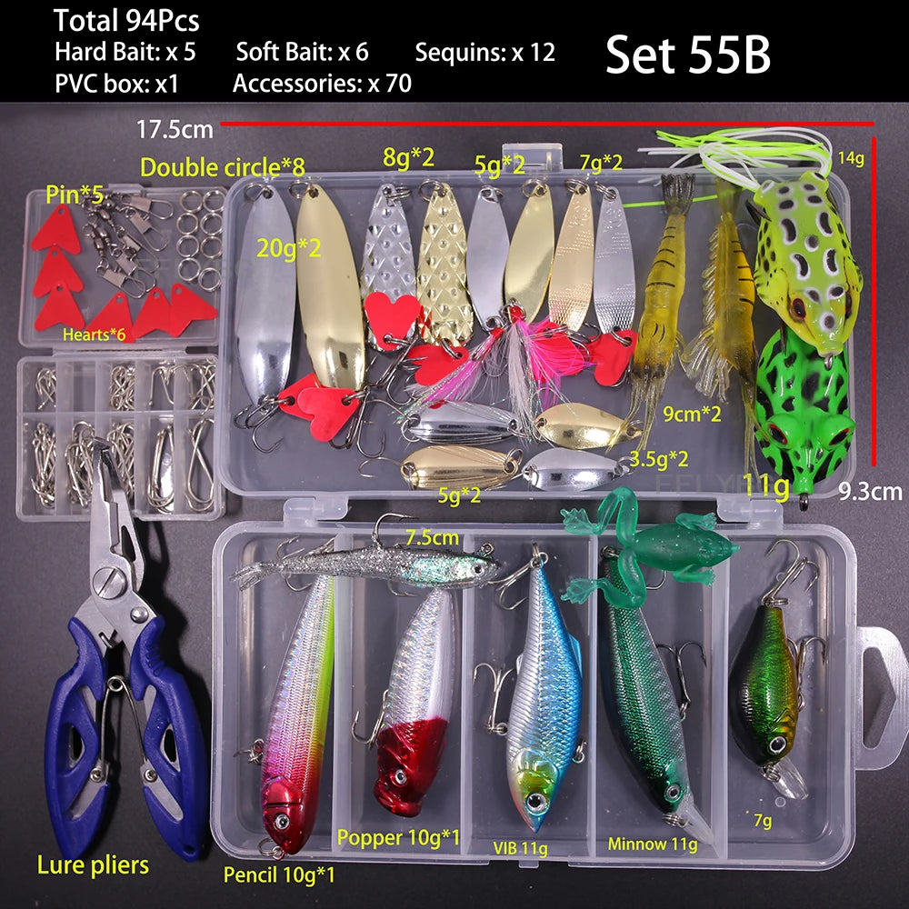 Big Mixed Fishing Lure Set Soft Hard Bait Kit Artificial Bionic Minnow Swing Metal Jig Spoon Fishing Tackle Pesca,12 Sets Option