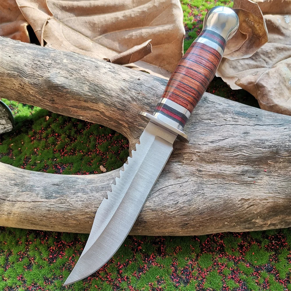 High-Quality 8CR15Mov Steel Blade Hunting Knife with Wooden Handle - Sharp and Reliable Straight Knife with Oxford Cloth Cover