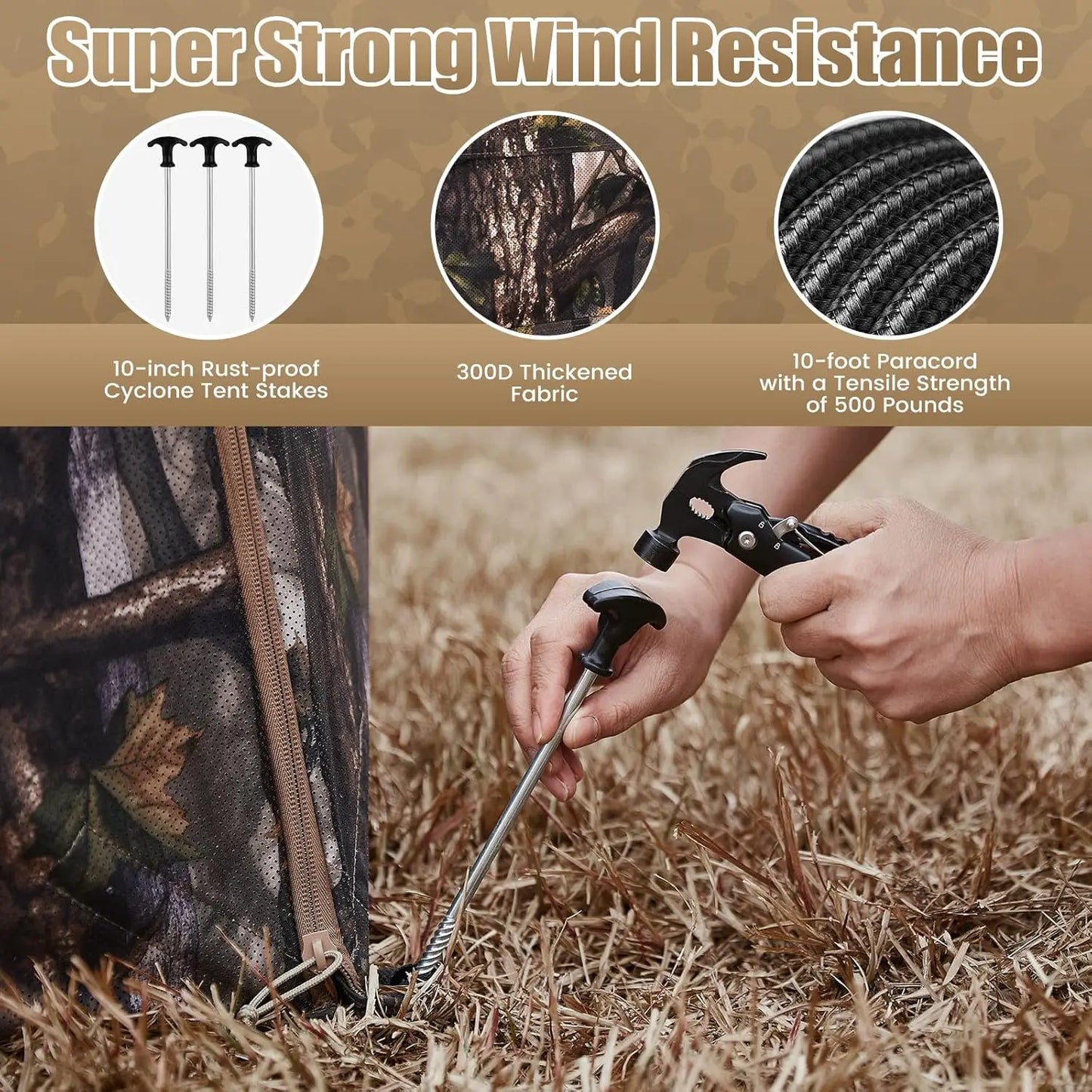 A—Hunting Blind 300D See Through Ground Blinds with Carrying Bag, 2/3/4 Person 270 Degree 2 Doors Pop Up Deer Blind Portable