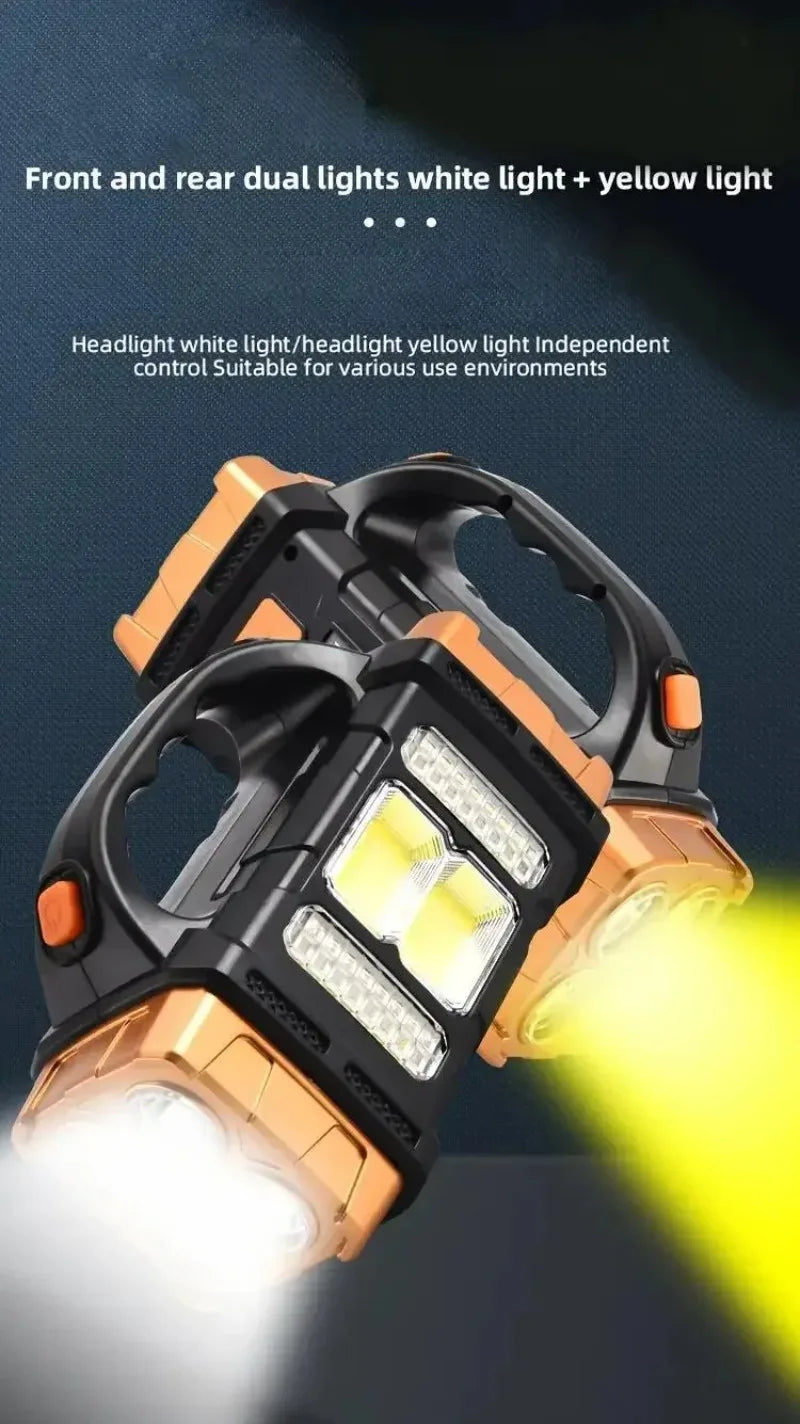 LED Flashlight USB+Solar Rechargeable Flashlight COB Outdoor Camping Torch Portable Searchlight Power Bank for Fishing Outdoor