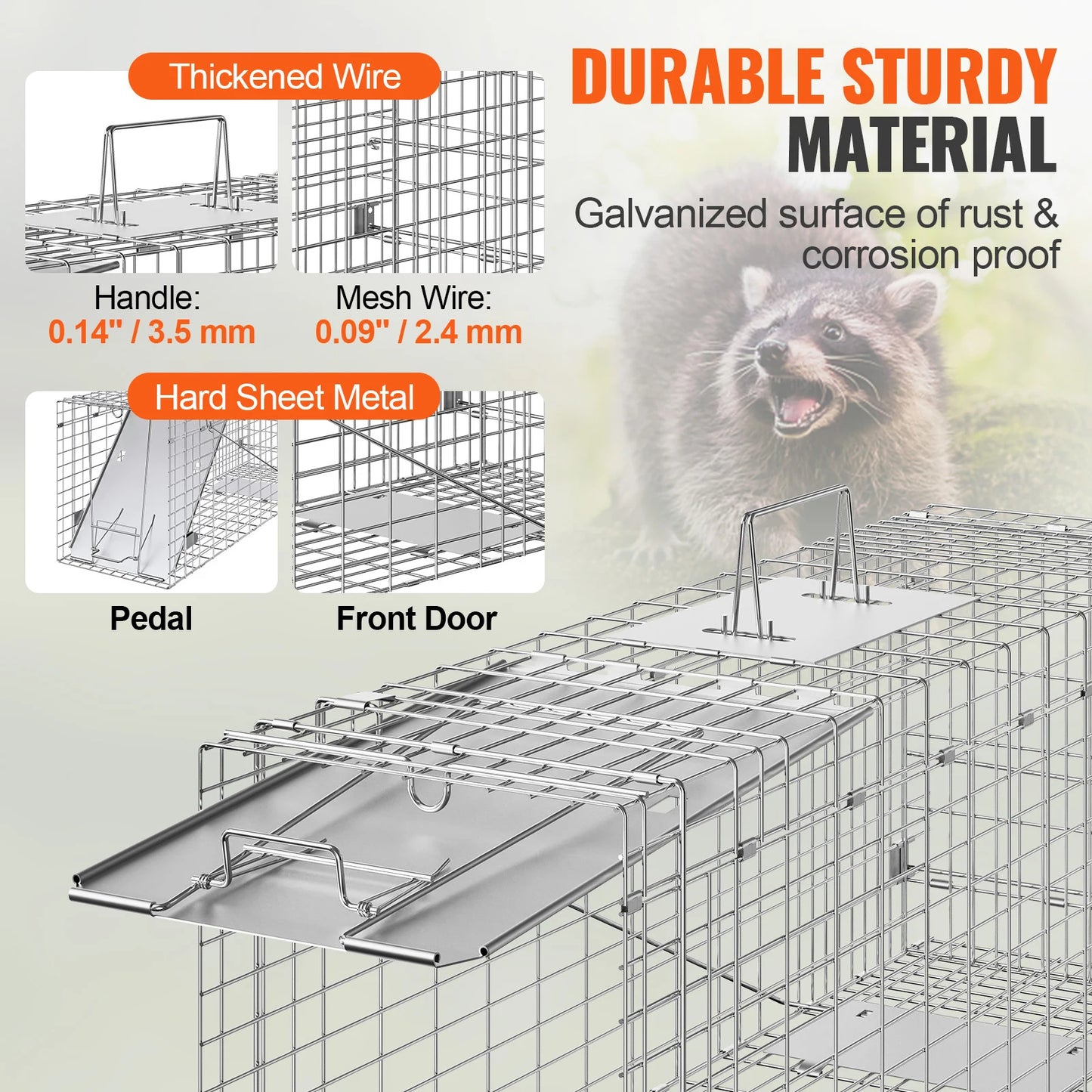 SucceBuy 24/31/42/50in Animal Cage Trap Folding Humane Cat Trap Galvanized Iron with Handle for Rabbits Squirrels Groundhogs