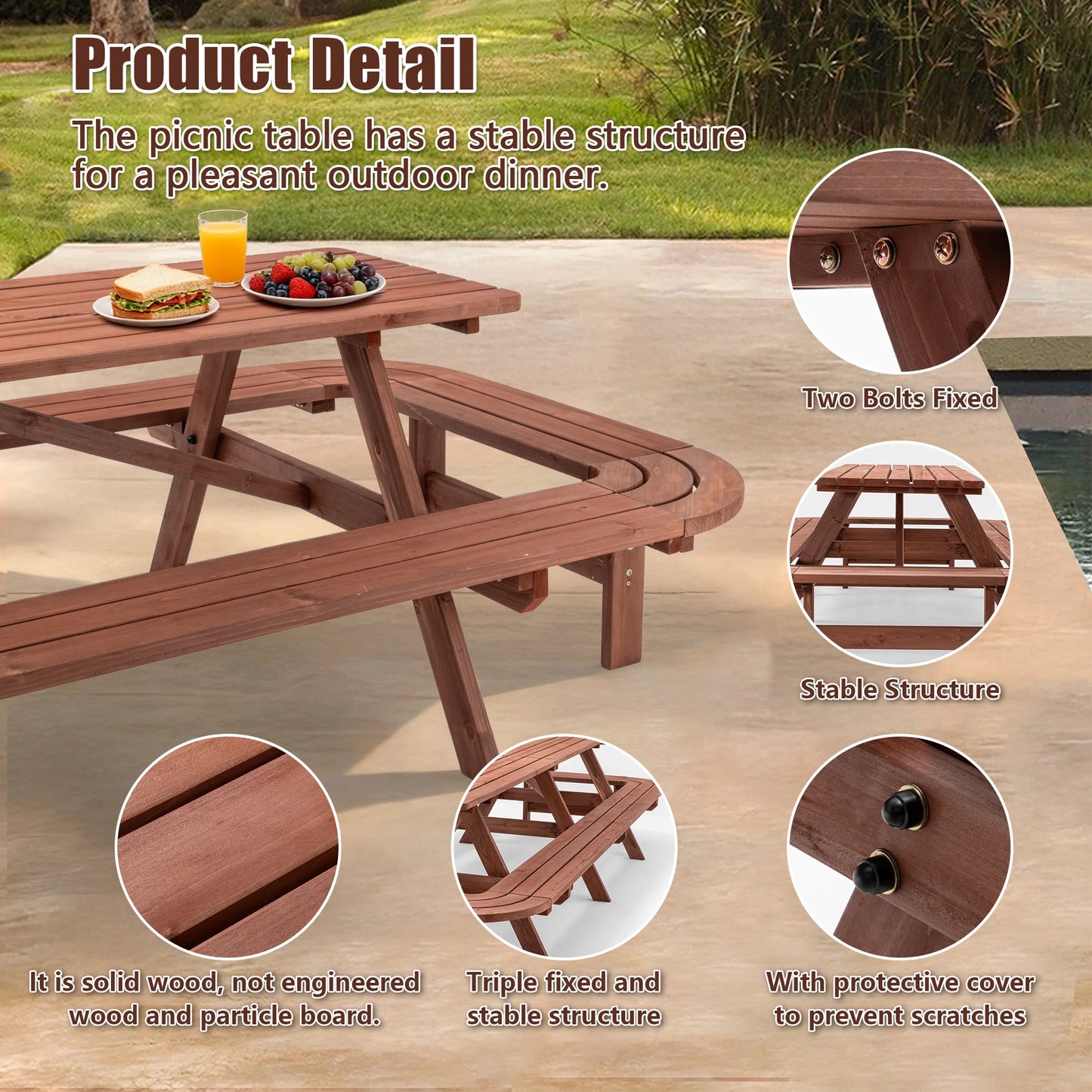 "16-Person Wooden Picnic Table w/ Umbrella Hole, Durable Outdoor Furniture for Patio, BBQ, Deck"
