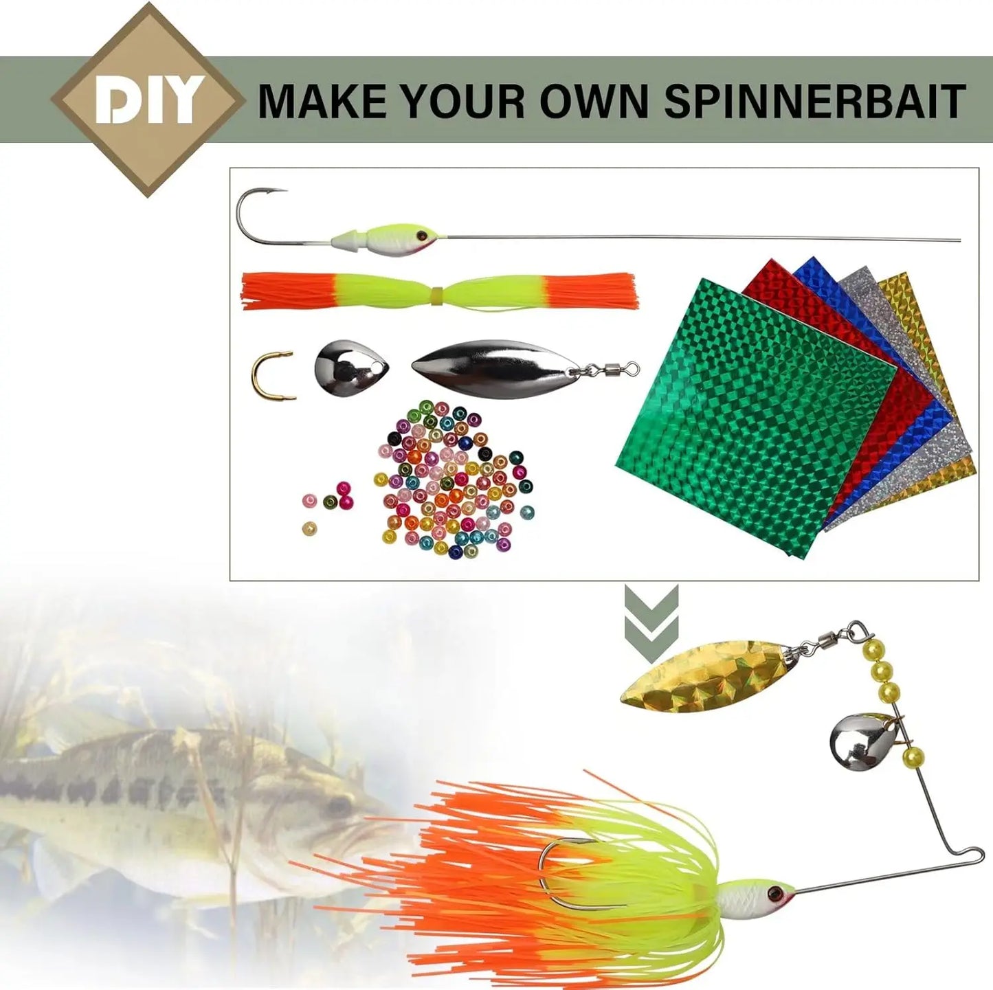 107pcs Fishing Lure Making Kit DIY Spinner Making Kit, Inline Spinner Baits for Bass Fishing Trout Freshwater Gift for Men