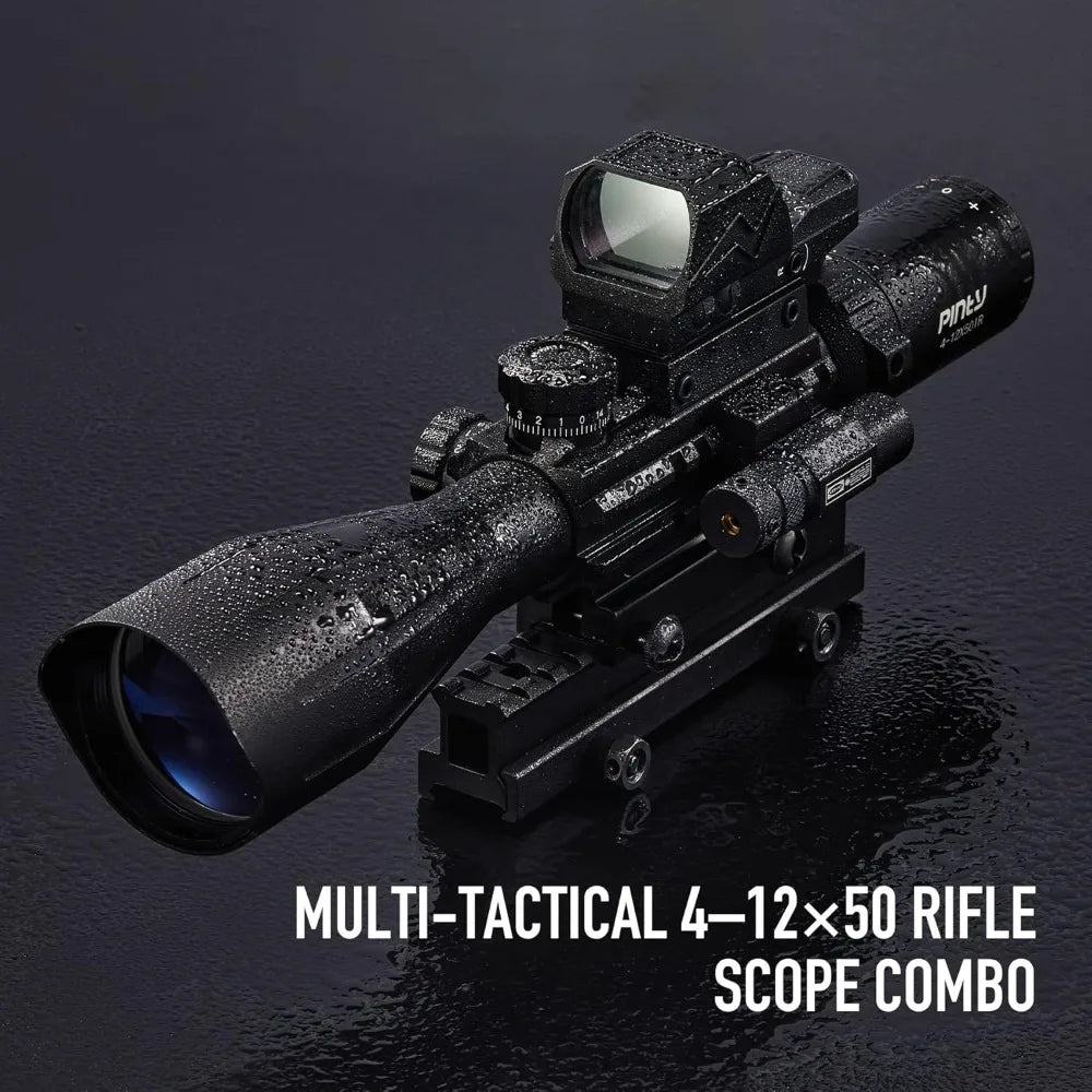Rifle Scope Red Dot Laser Combo 4-12x50 Illuminated Optics with 4 Reticle Red Green Reflex Sight, Green Dot Laser Sight