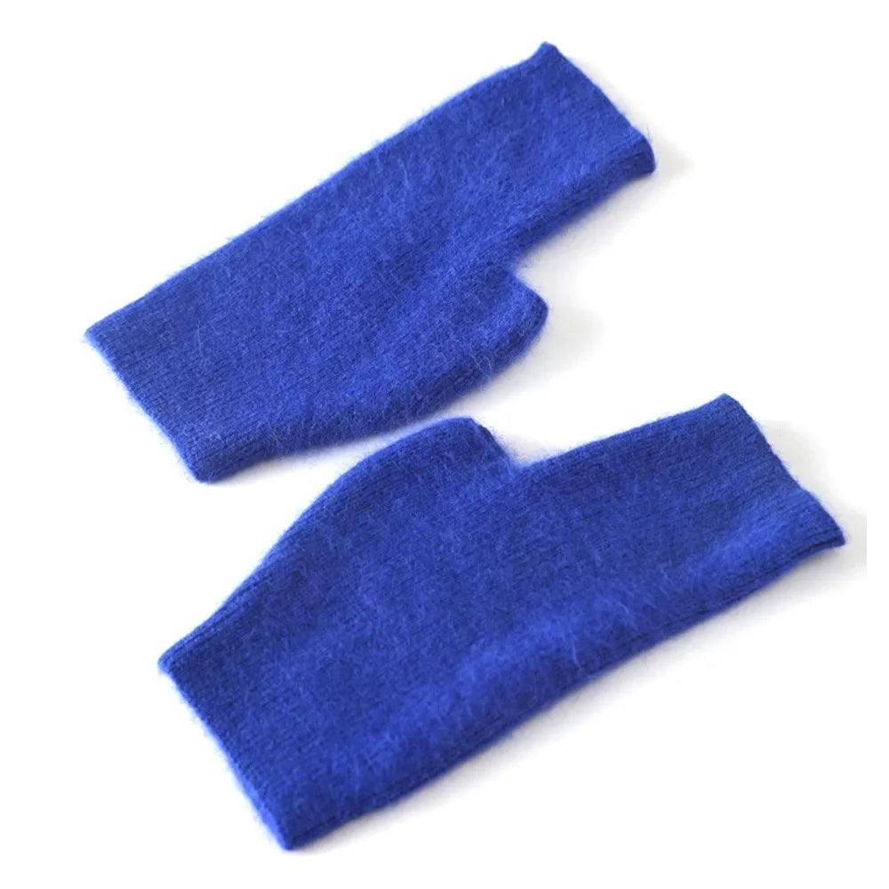 Mink Cashmere Gloves Autumn Winter Women Girl Gloves Fingerless Warm Knitted Wool Mitten Wrist Length Thumb Hole Mitts Fashion