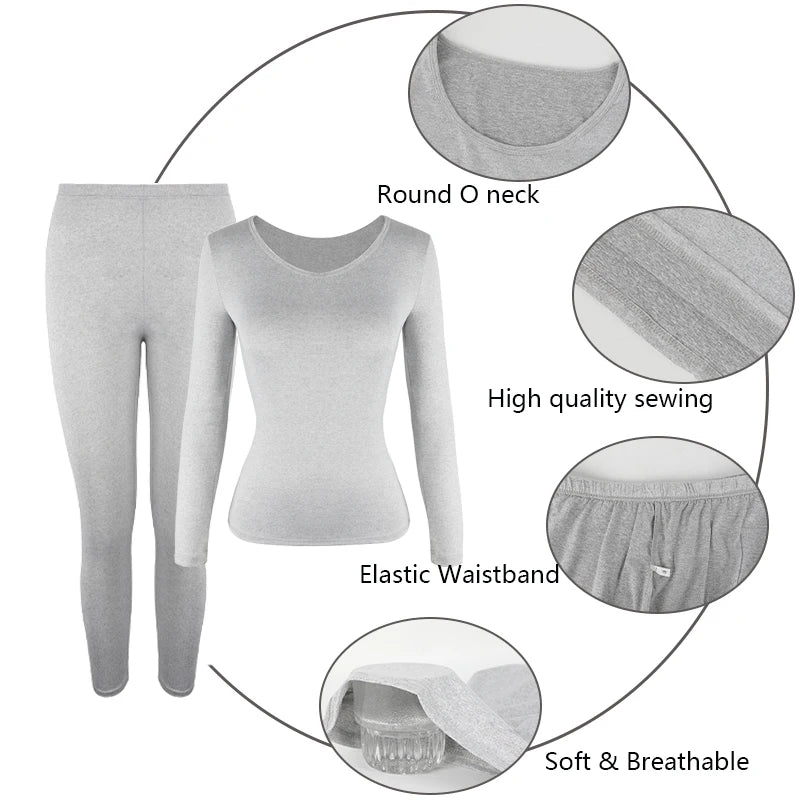 Women Thermal Underwear Set Long Johns Base Layer Set Warm Top Bottom for Winter Soft Round neck Lingerie Keep Warm Base Layer