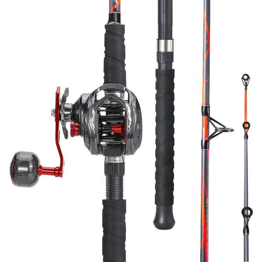 Baitcaster Rod Reel Combo CarbonGlass Composite 7'0 Fishing Pole with 400 Size Casting Reel Aluminum Reel Seat for