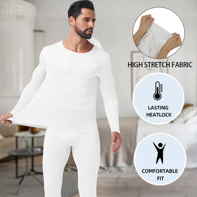 Winter Autumn Men Thermal Underwear Set Warm Long Johns Round Neck Long Sleeve Top Breathable Base Layer Soft Compression Bottom