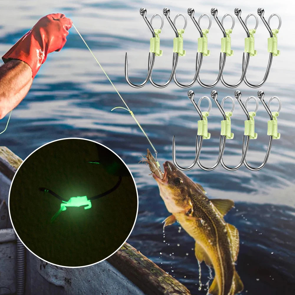 10pcs Luminous Live Shrimp Fixing Hook Metal Barbed Fishhook Catfish Bass Fishing Hook