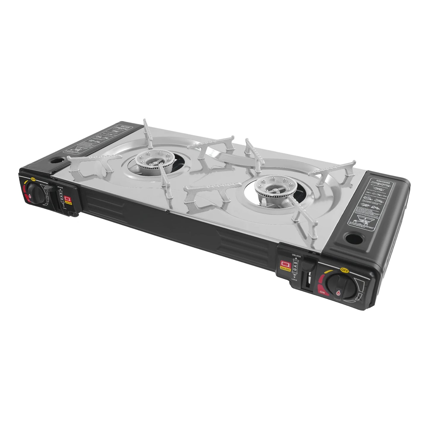 Double Head Barbecue Gas Stove Portable Camping Barbecue Stove with Baking Tray Outdoor Picnic Barbecue Tool