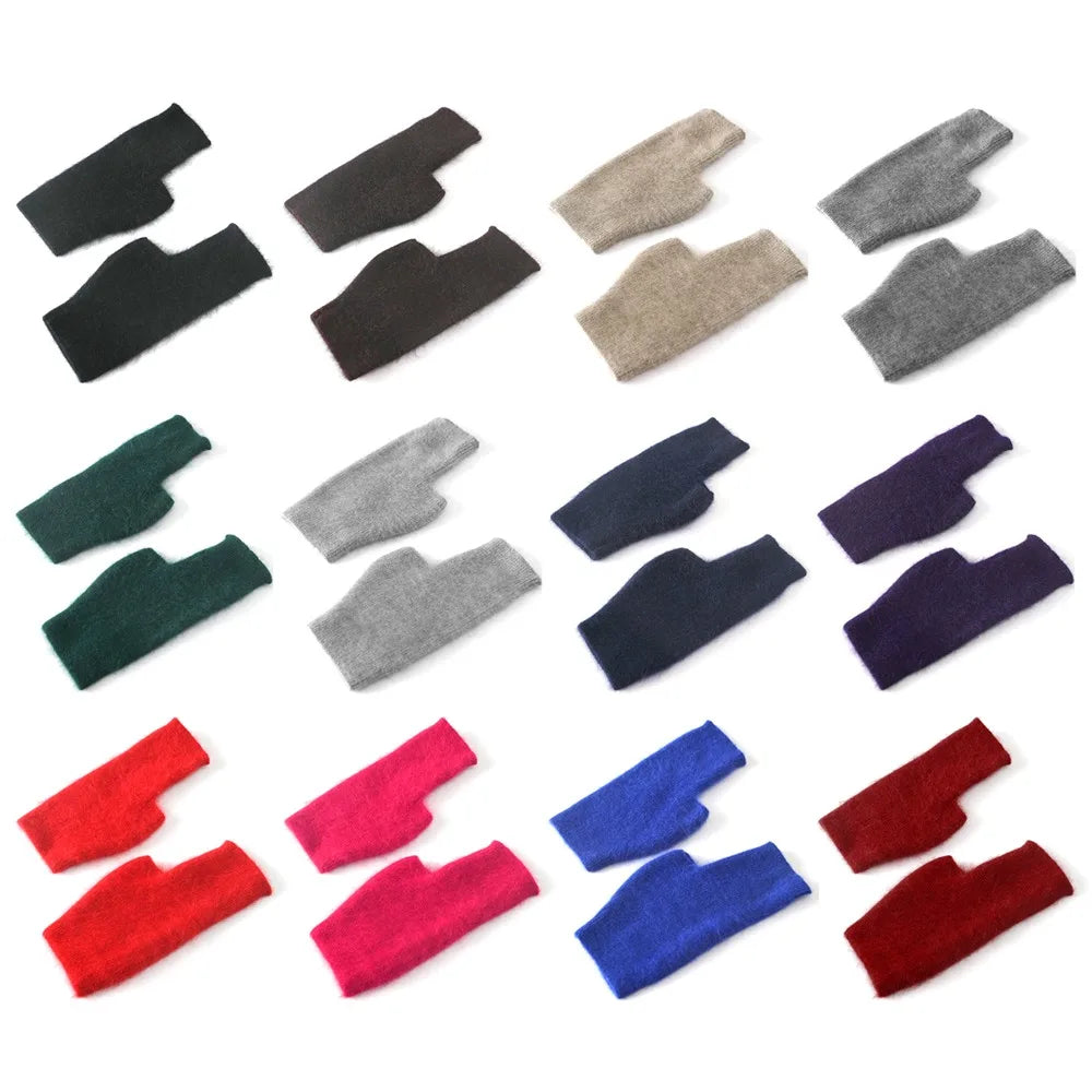 Mink Cashmere Gloves Autumn Winter Women Girl Gloves Fingerless Warm Knitted Wool Mitten Wrist Length Thumb Hole Mitts Fashion