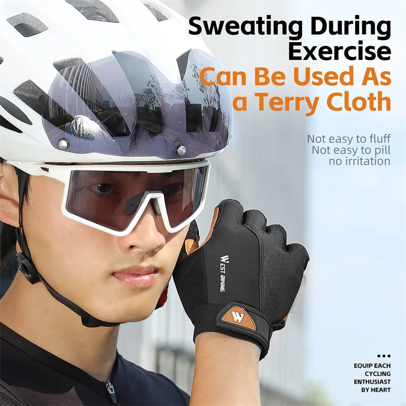 WEST BIKING Autumn Winter Men's Full Finger Cycling Gloves Touch Screen Anti-Slip Sports Gloves Thin Breathable  Bicycle Gloves