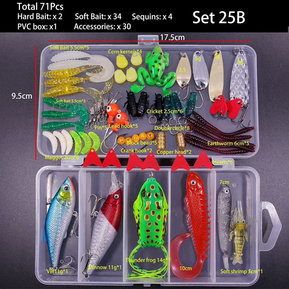 Big Mixed Fishing Lure Set Soft Hard Bait Kit Artificial Bionic Minnow Swing Metal Jig Spoon Fishing Tackle Pesca,12 Sets Option