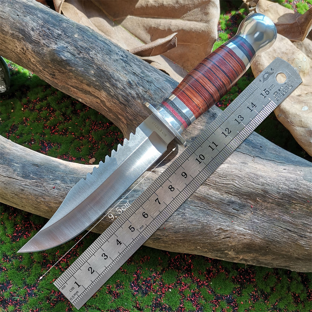 High-Quality 8CR15Mov Steel Blade Hunting Knife with Wooden Handle - Sharp and Reliable Straight Knife with Oxford Cloth Cover