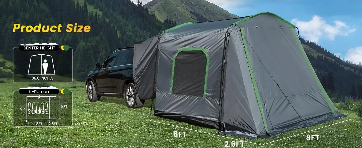 W_SUV Tent, 5-9 Person Rectangle Car Tent for Family, Waterproof & Windproof for Car Camping, Large Camping Tents with Storage