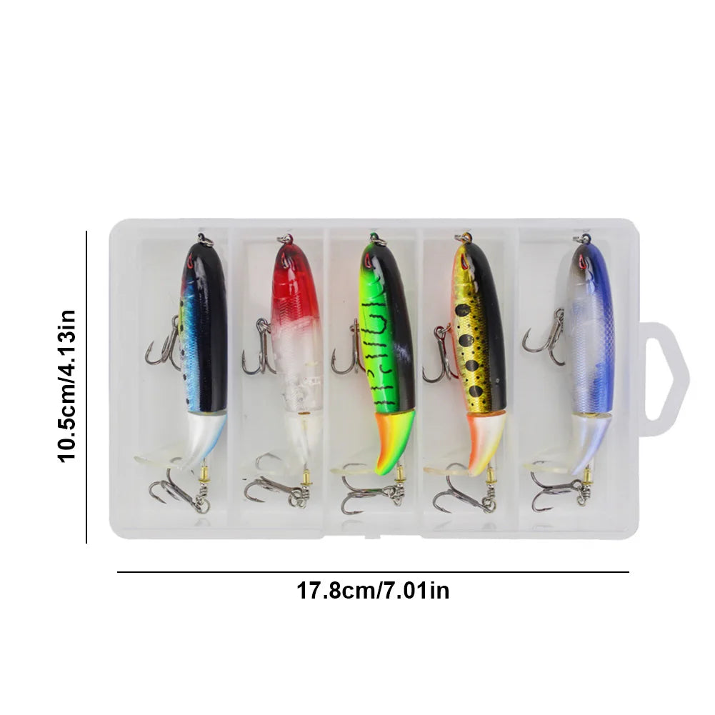 5pcs Whopper Popper Artificial Bait with Rotating Tail Crankbait Fishing Lures for Bass Pike Chub Fishing Accessories