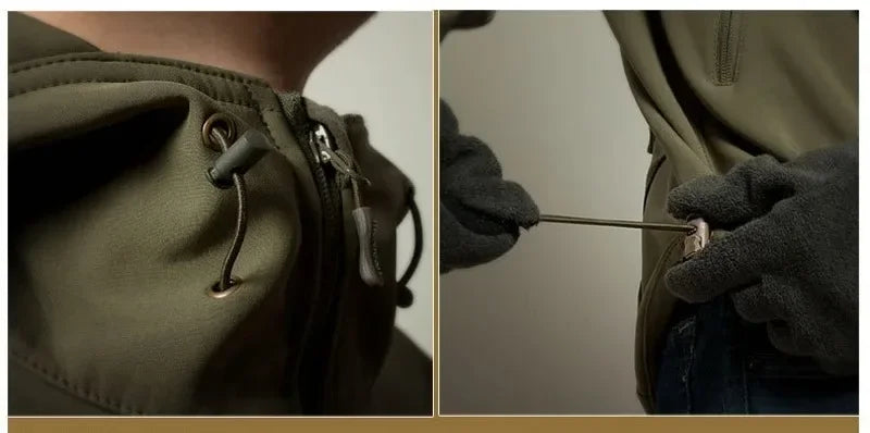 Men's hooded casual military outdoor multifunctional jacket, fashionable shark skin soft shell tactical waterproof jacket