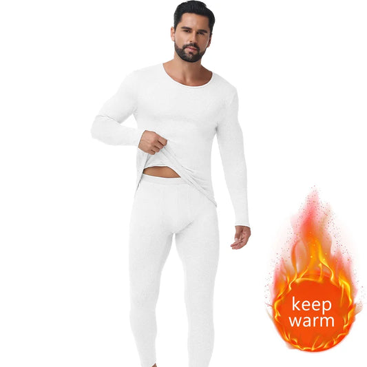 Winter Autumn Men Thermal Underwear Set Warm Long Johns Round Neck Long Sleeve Top Breathable Base Layer Soft Compression Bottom
