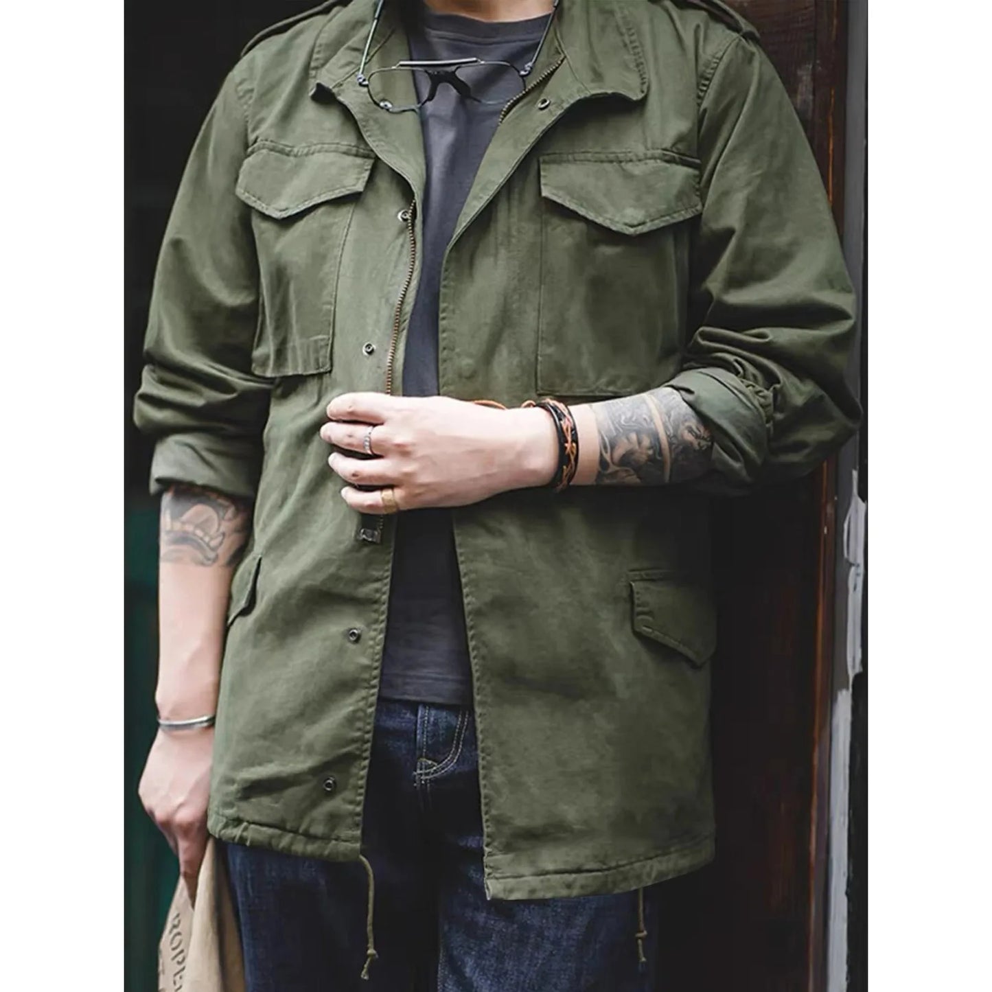 M65 Field Jacket, Men's Military Jacket, Retro Multi Pocket Collar Zipper Jacket, 100% Cotton