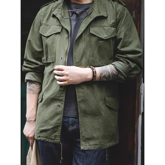 M65 Field Jacket, Men's Military Jacket, Retro Multi Pocket Collar Zipper Jacket, 100% Cotton