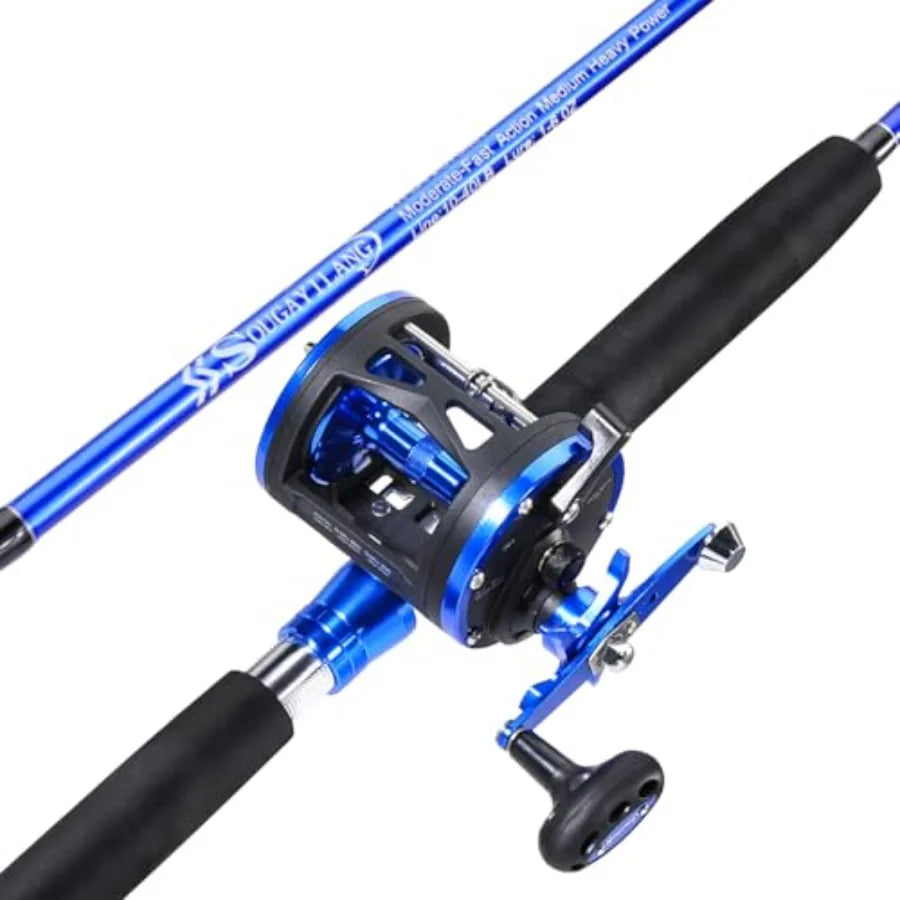 2Piece Trolling Fishing Rod Combo with 3.8:1 Gear Ratio and 3+1 Bearings for Saltwater and Big Game Fishing Durable Aluminum Re