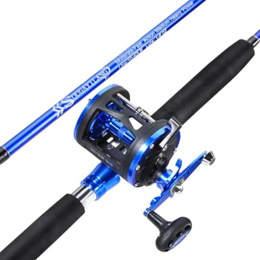 2Piece Trolling Fishing Rod Combo with 3.8:1 Gear Ratio and 3+1 Bearings for Saltwater and Big Game Fishing Durable Aluminum Re
