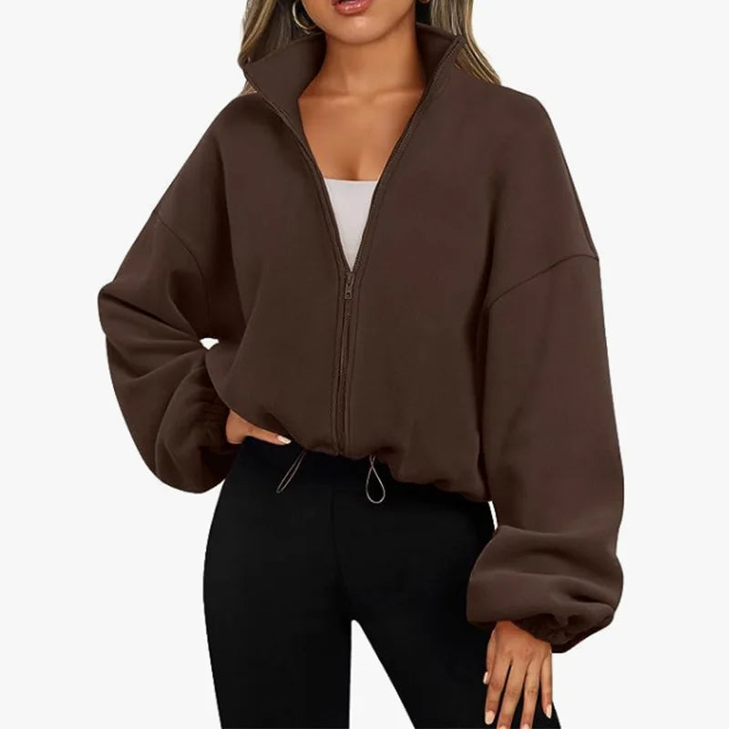 Women's Sports Coat Fleece-lined Warm Casual Loose Running Crop Top Long Sleeve Fitness Sweatshirt Sports Coat Yoga Sweatshirt