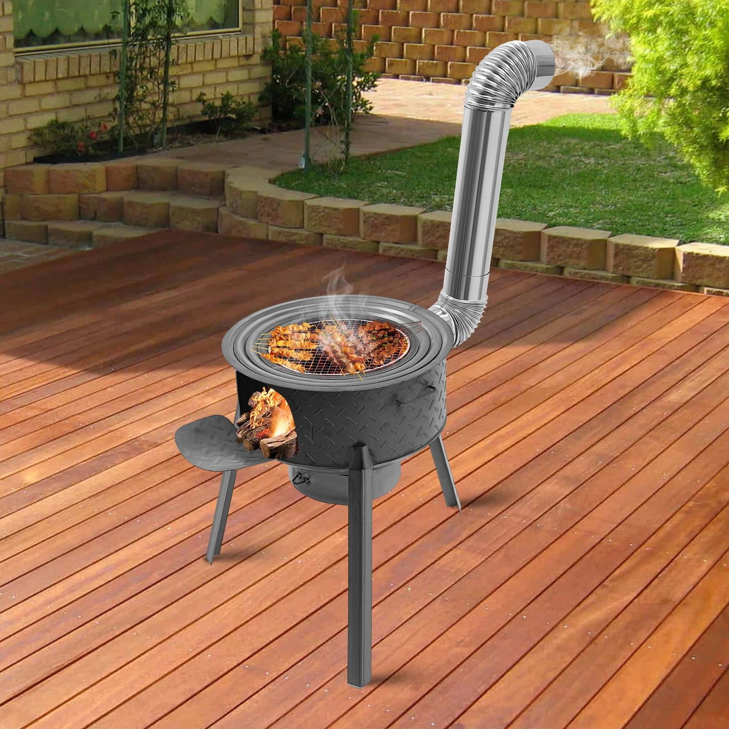 Wood Burning Stove with 3 Wok Rings Multifunction Camping Rocket Stove  for Outdoor Backyard Cooking