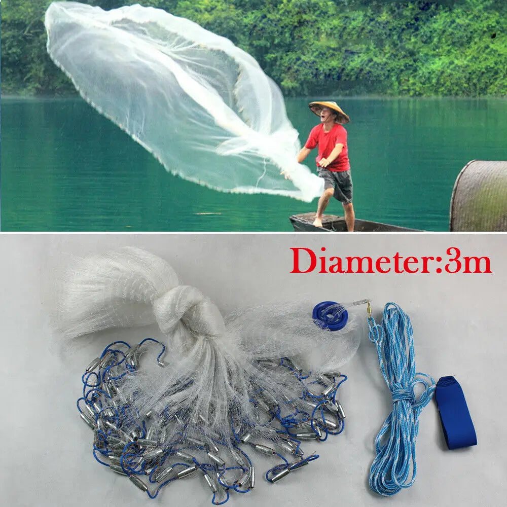 10ft Diameter Fishing Cast Net 0.59*0.59in mesh Fishing Cast Net for Bait Trap