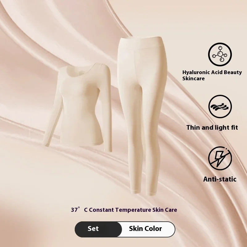 Women Warm Thermal Underwear Ultra Thin Traceless Long Sleeves Clothes High Elastic Set Black Tech Constant Temperature Lingerie