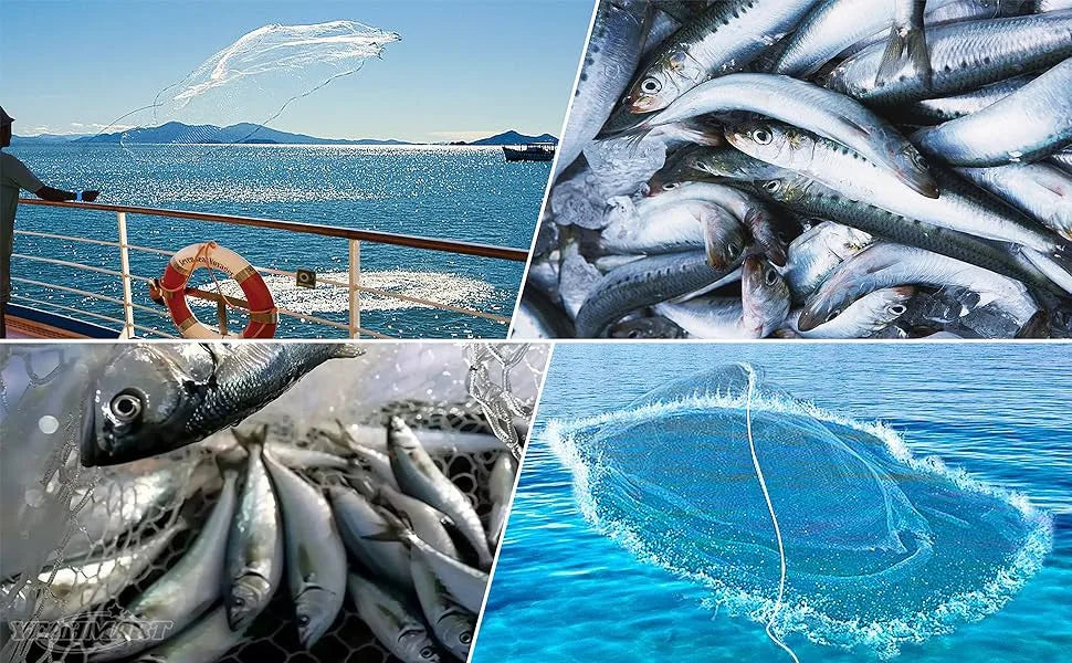 American Saltwater Fishing Cast Net for Bait Trap Fish 3/4/5/6/7/8/9/10ft Radius Casting Nets with Heavy Duty Zinc Sinker Weight