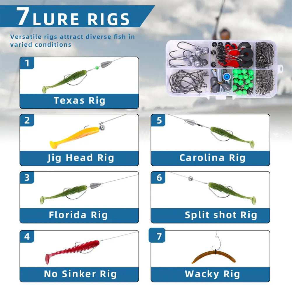 170pcs Fishing Accessories Kit Including Box Hooks Swivels Sinkers Fishing Gear Set Gifts for Men