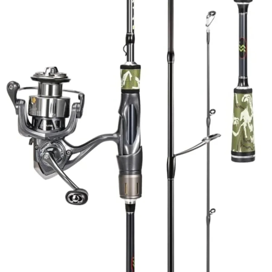 2Piece Spinning Fishing Rod and Reel Combo with SplitGrip Golf Handle 30 Ton Carbon Fiber Construction Lightweig