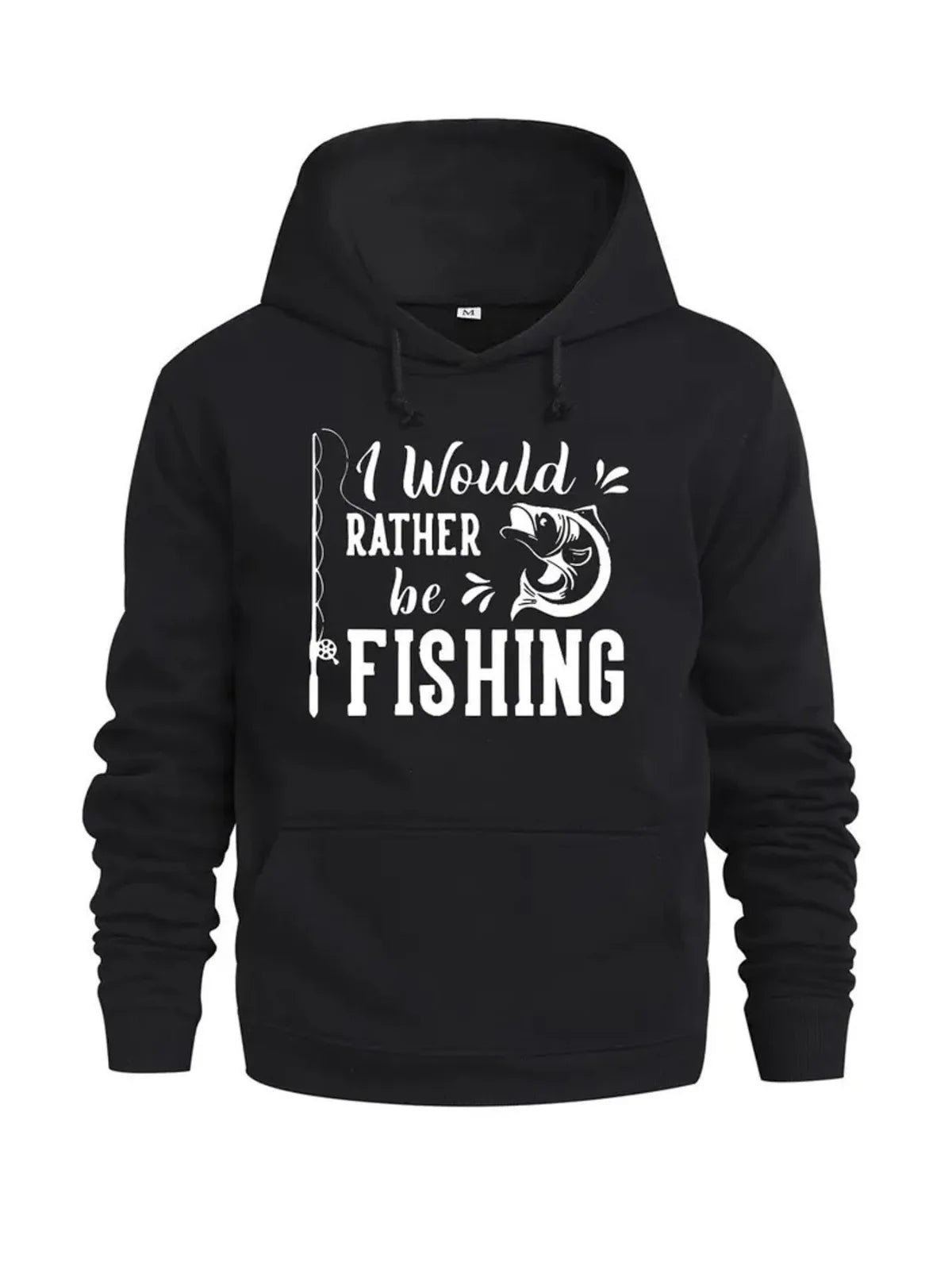 Men's Fashionable Casual Love Fishing Print Pattern Sports Loose and Plush Thick Hoodie Suitable for Holiday Gift Pullover