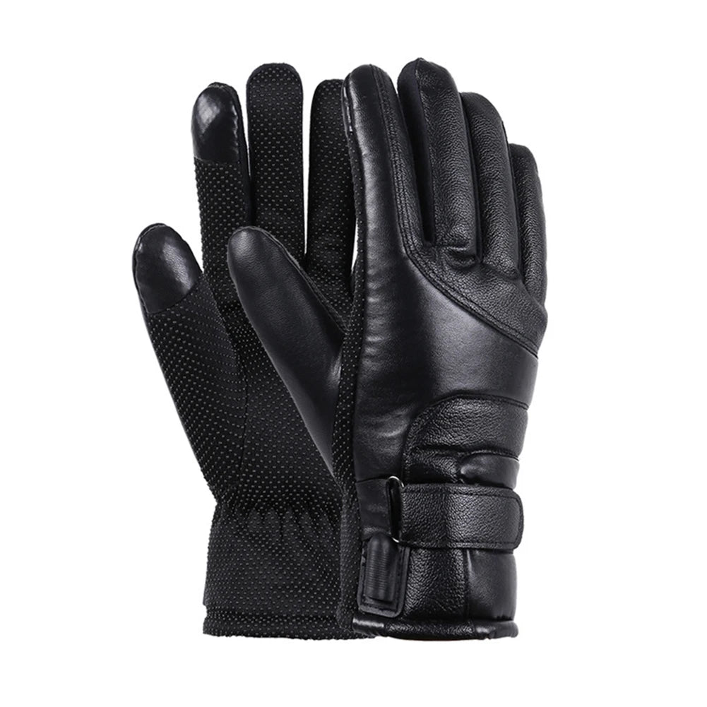 Heating Thermal Gloves Windproof Riding Heating Gloves Waterproof Outdoor Keep Warm Guantes PU Leather for Snowmobile Motorcycle
