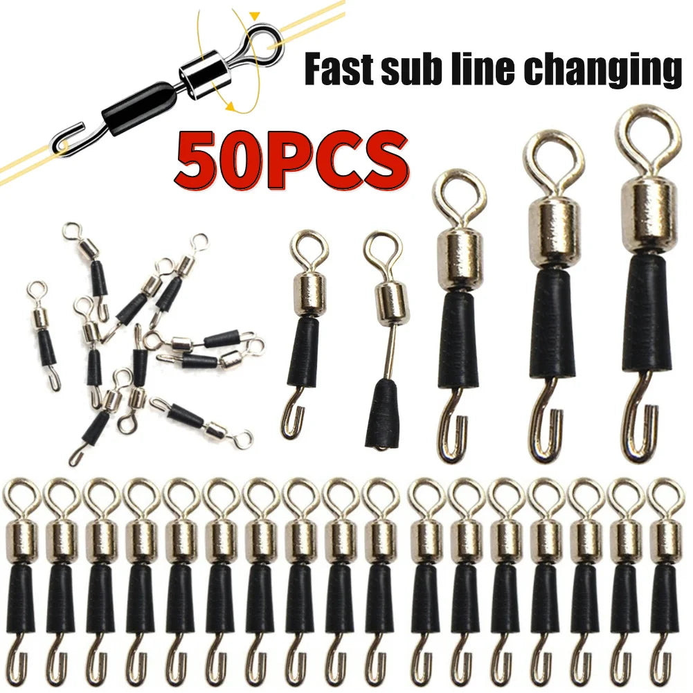 50pcs Fishing Barrel Bearing Rolling Swivel Solid Ring Professional Quick Fast Link Hook Connector for Fisherman Accassories
