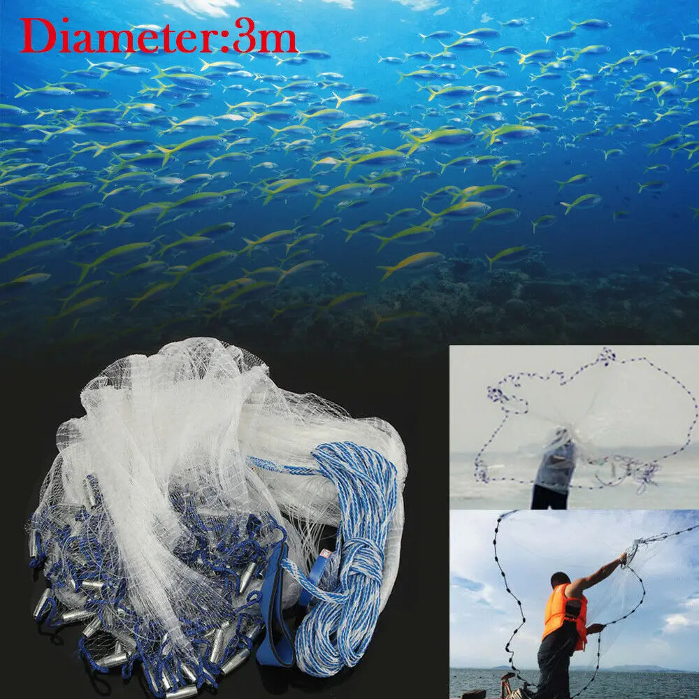 10ft Diameter Fishing Cast Net 0.59*0.59in mesh Fishing Cast Net for Bait Trap