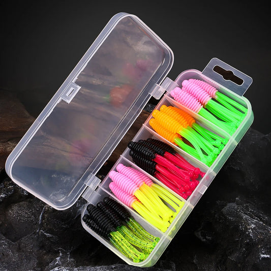 30pcs Soft Fishing Lures 50mm 1.2g Soft Bait Two-Tail Shaped Fishing Baits for Saltwater and Freshwater Bass Crappie Walleye