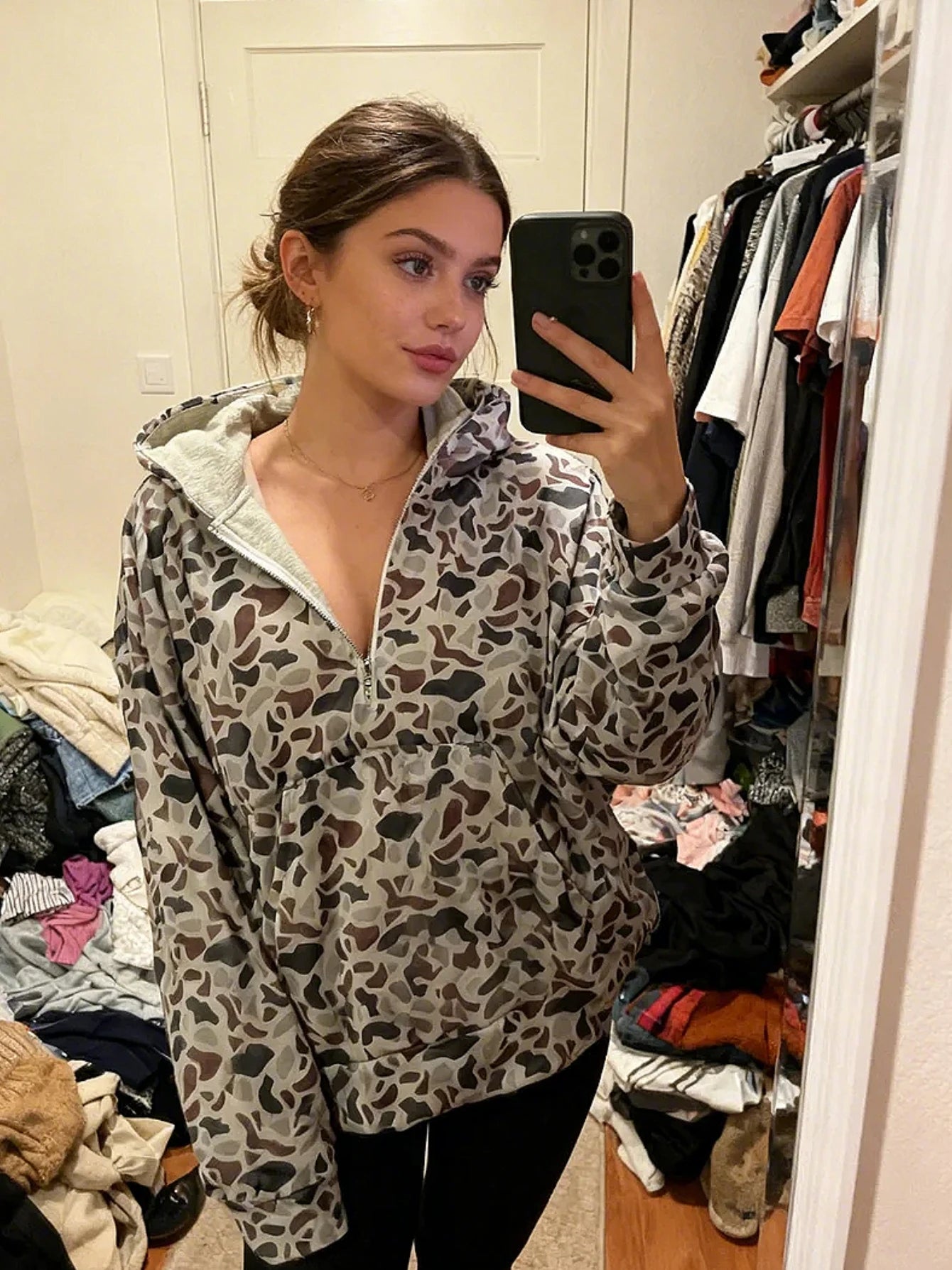 Camo Zip Up Hoodie For Women Quarter Zip Hoodie Jacket Tactical Style Cropped Sports Sweatshirt