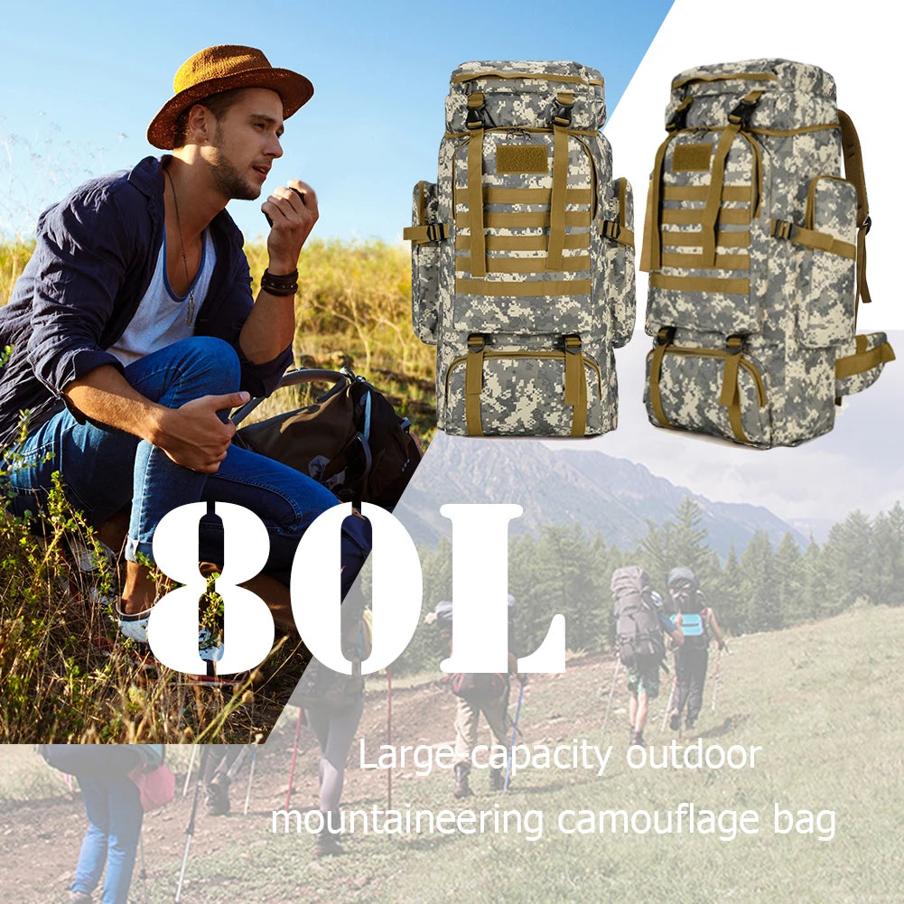 80L/600D Hiking Camping Backpack Mountaineering Bag Climb Bag Tactical Backpacks arge Backpack Waterproof Climbing Rucksack