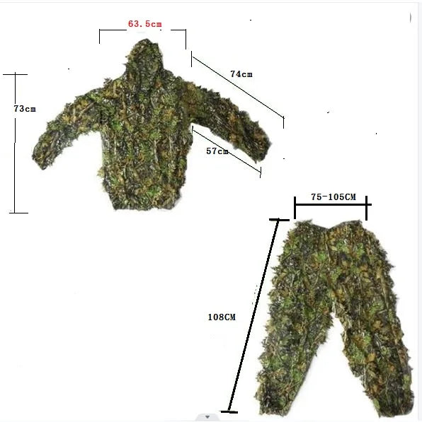 Men Women Kids Outdoor Ghillie Suit Camouflage Clothes Jungle Suit CS Training Leaves Clothing Hunting Suit Pants Hooded 2027