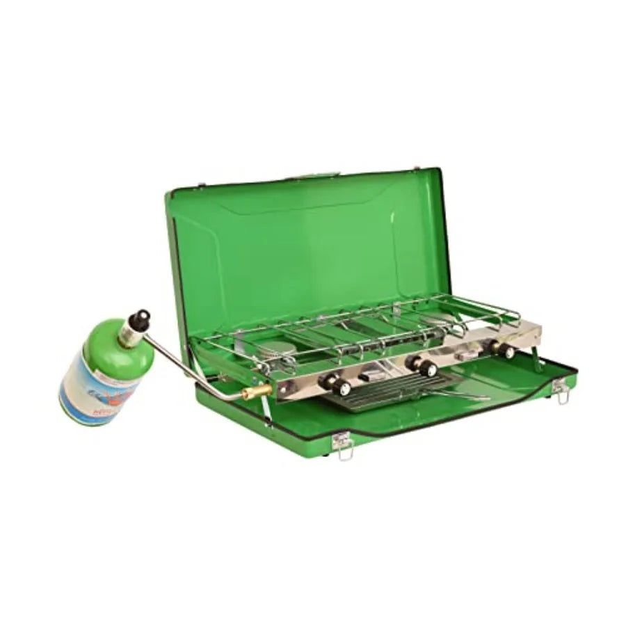3Burner Portable Camping Stove Grill with Toast Tray for Outdoor Cooking and Backpacking Compatible with 1LB Propane Gas Bottle