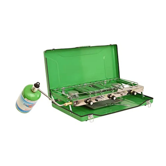 3Burner Portable Camping Stove Grill with Toast Tray for Outdoor Cooking and Backpacking Compatible with 1LB Propane Gas Bottle