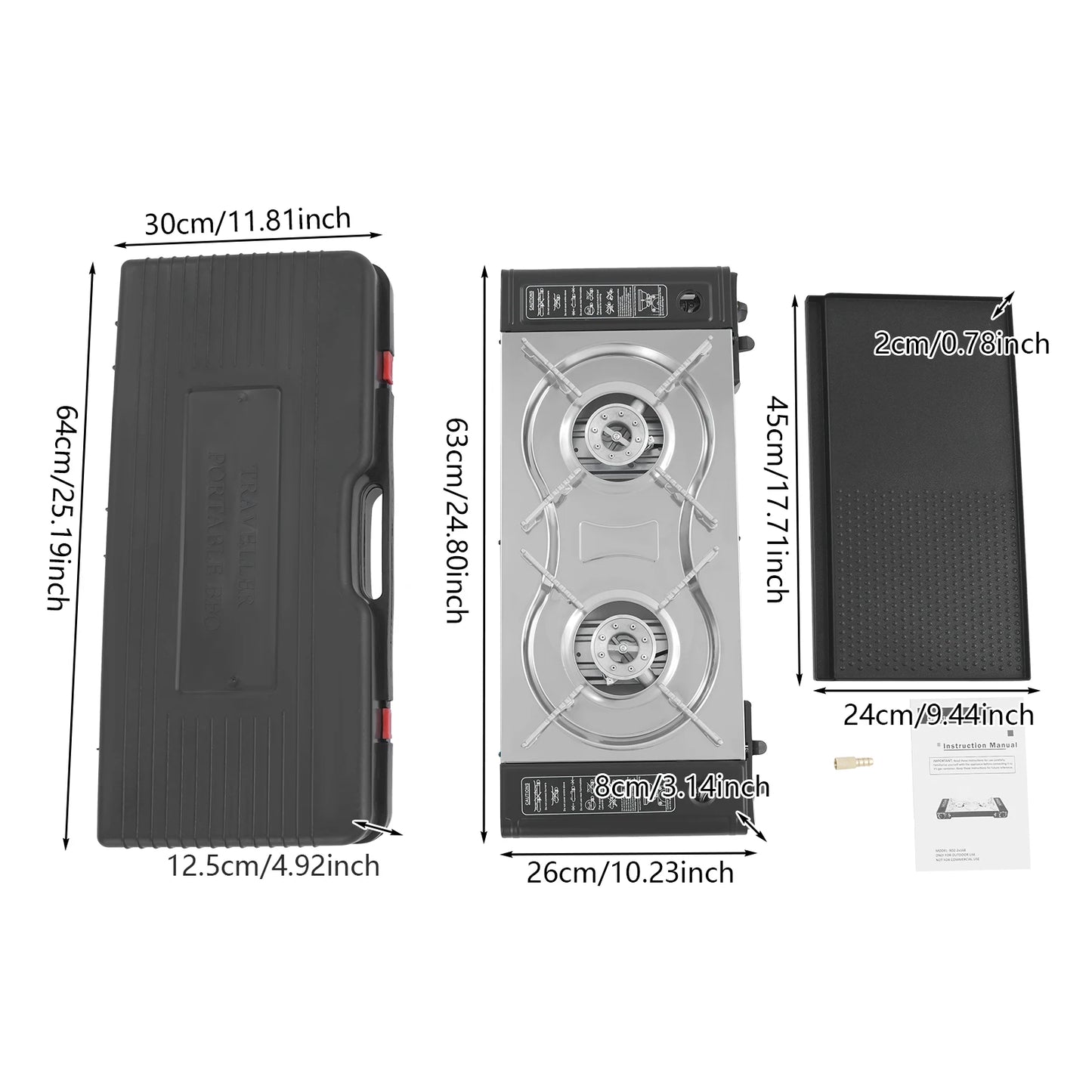 Double Head Barbecue Gas Stove Portable Camping Barbecue Stove with Baking Tray Outdoor Picnic Barbecue Tool